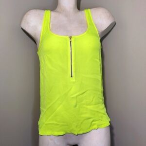 A.L.C. Neon Yellow Silk Zip-Front Tank Top Blouse XS